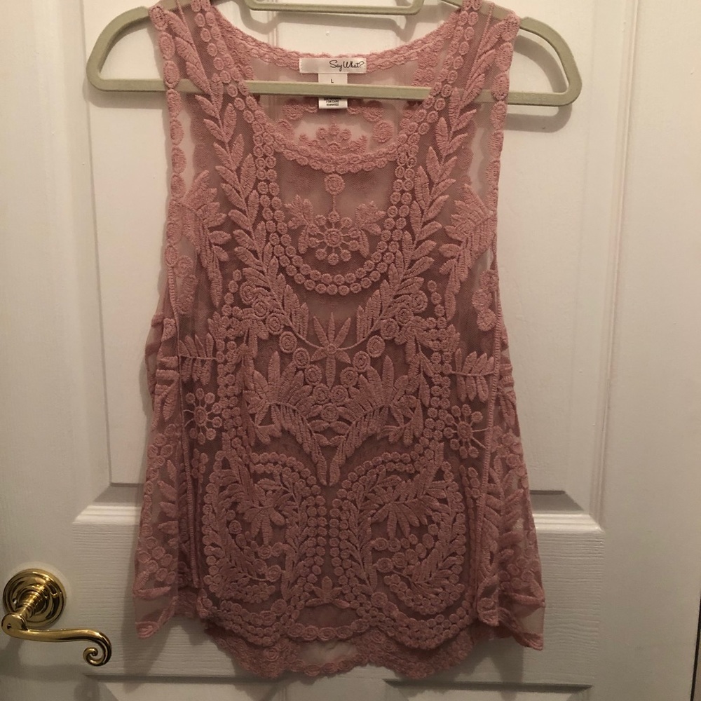 Pink Lace Embroidered Tank Top Size L